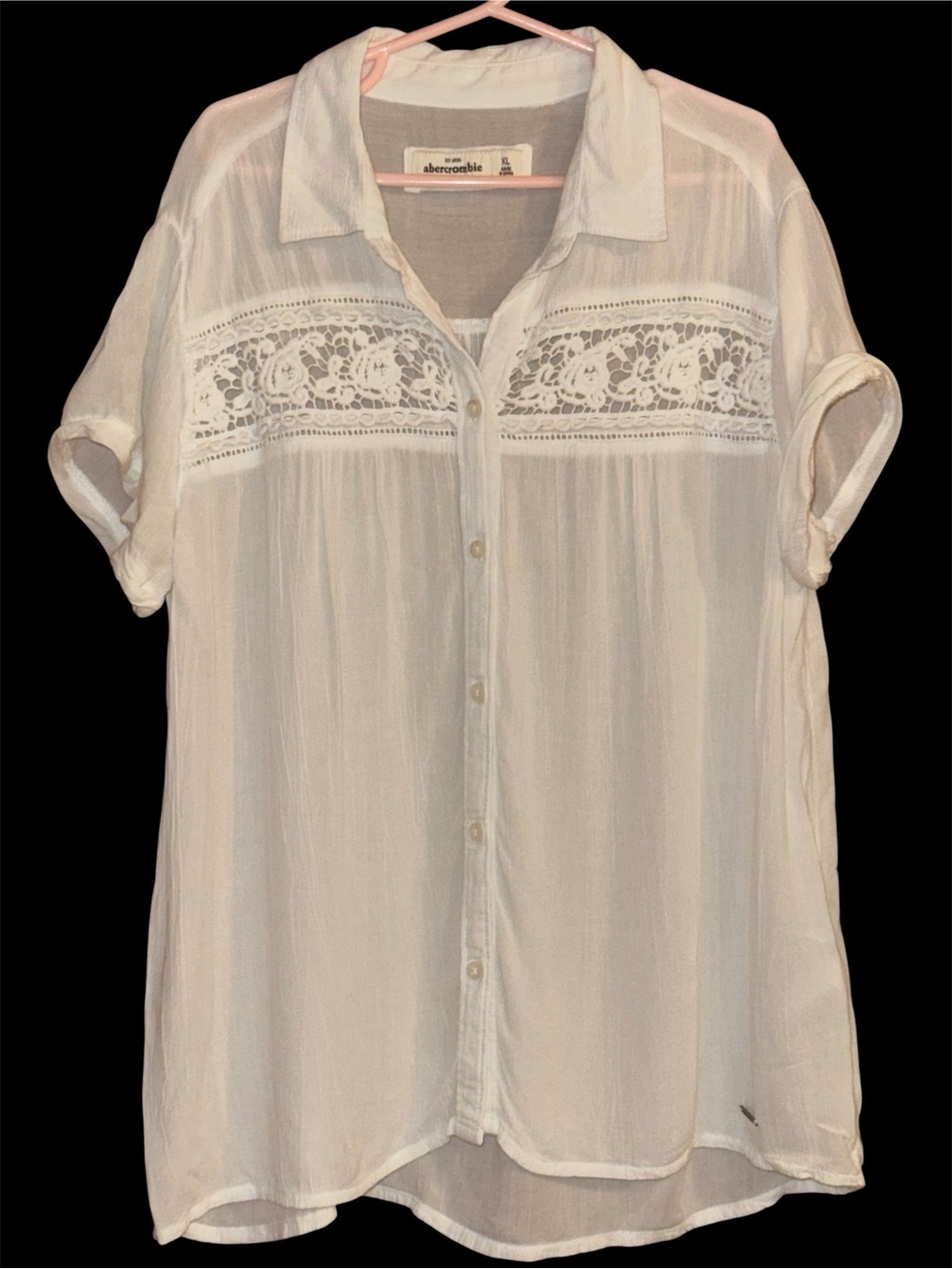 Abercrombie Kids White Crochet Yoke Button-Up Shirt Girl’s Size XL